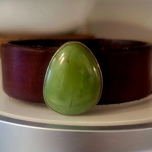 Leather Cuff Bracelet with Jade Stone Accent
